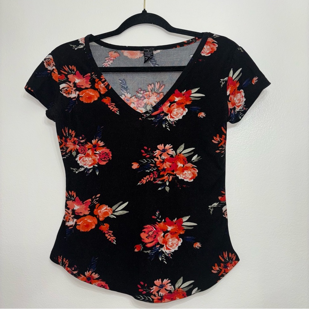 Floral Black Top